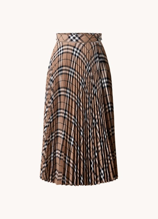 Burberry Midi rok in wolblend met plissé en ruitdessin - voorkant 2 beige