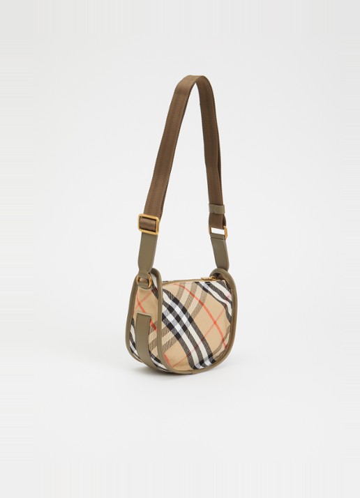 Burberry Mini B Clip crossbodytas met kalfsleren details - achterkant zand