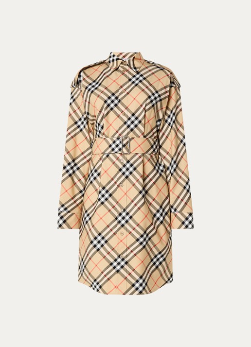 Burberry Mini blousejurk met ruitdessin en strikceintuur - voorkant 3 camel