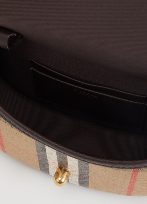 Burberry Mini Highlands crossbodytas van kalfsleer met ruitdessin - detail 2 zand