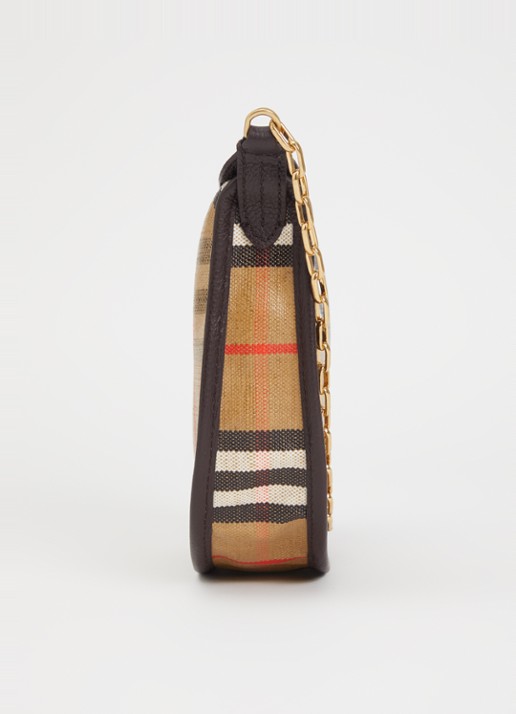Burberry Mini Highlands schoudertas met ruitdessin en details van kalfsleer - detail 5 zand