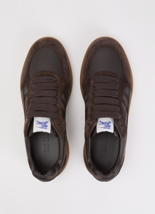 Burberry New Terrace sneaker van kalfsleer met details van kalfssuède - detail 4 donkerbruin