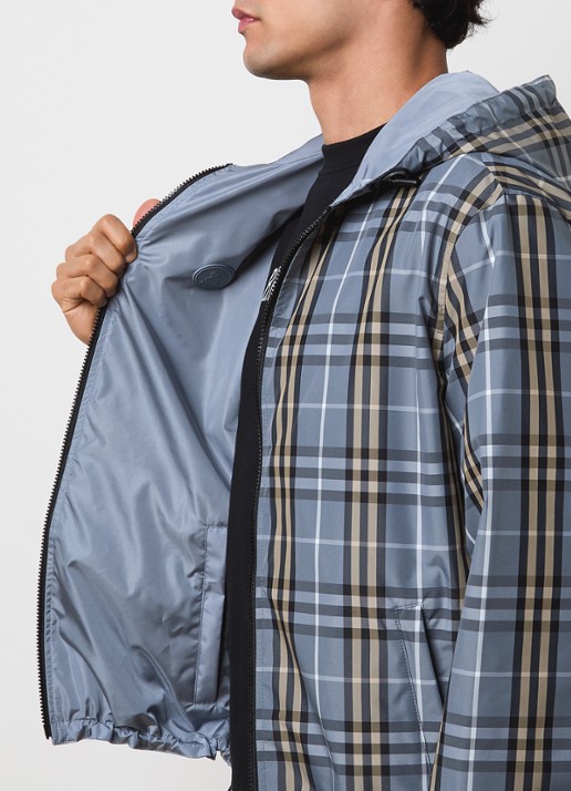 Burberry Newport reversible jack met ritszakken en capuchon - detail 5 staalblauw