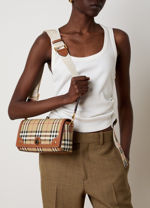 Burberry Note crossbodytas met ruitdessin en afneembare schouderriem - voorkant 3 cognac