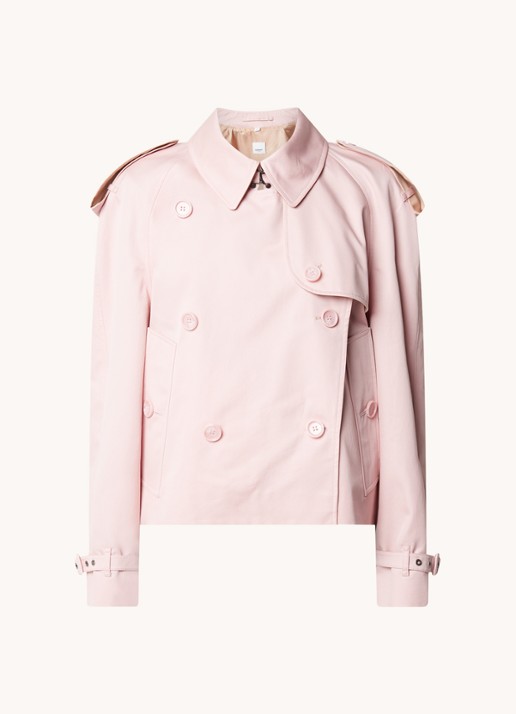 Burberry Oversized cropped trenchcoat met klepzakken - voorkant lichtroze