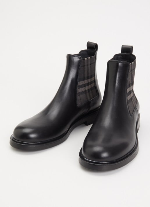Burberry Pembroke Chelsea boot van kalfsleer met ruitdessin - detail zwart