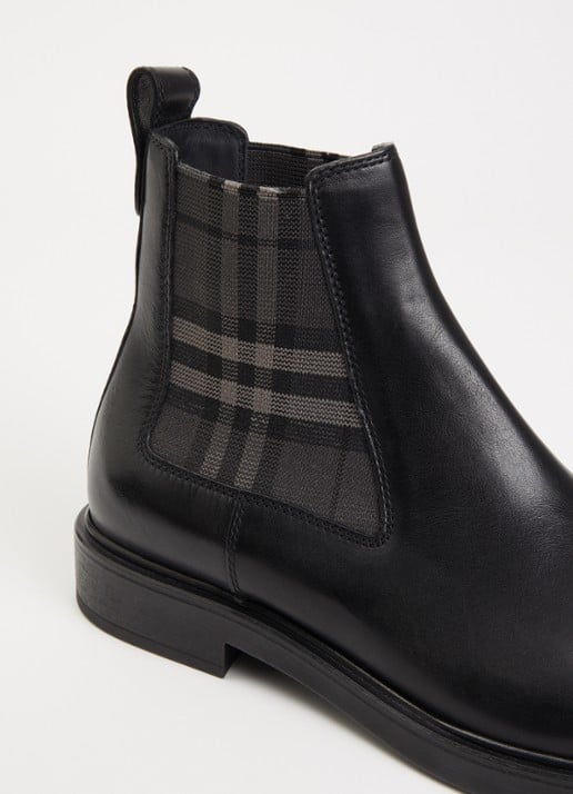 Burberry Pembroke Chelsea boot van kalfsleer met ruitdessin - detail 3 zwart