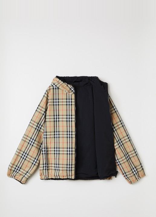 Burberry Reece jack met ruitdessin en capuchon - voorkant 2 beige