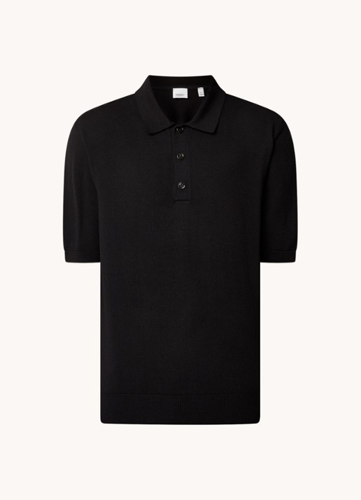 Burberry Rowanson regular fit fijgebreide polo in zijdeblend - voorkant zwart