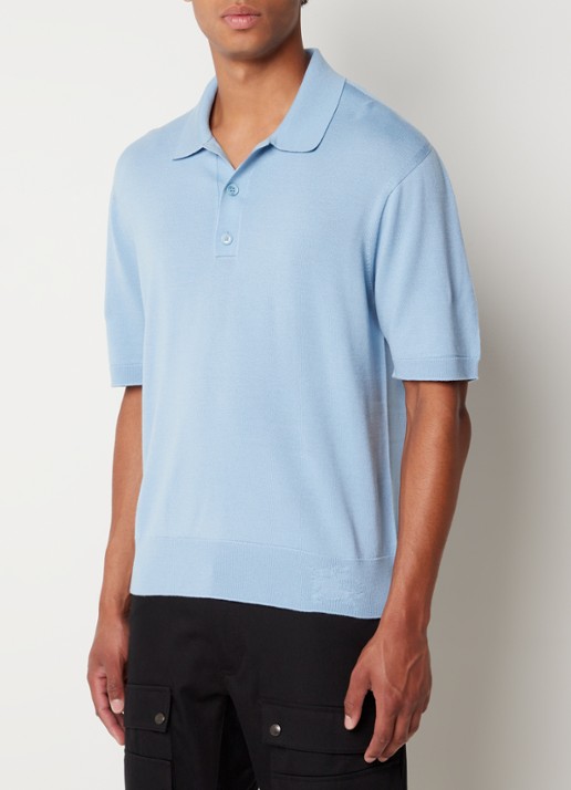 Burberry Rowanson regular fit fijgebreide polo in zijdeblend - detail 2 lichtblauw