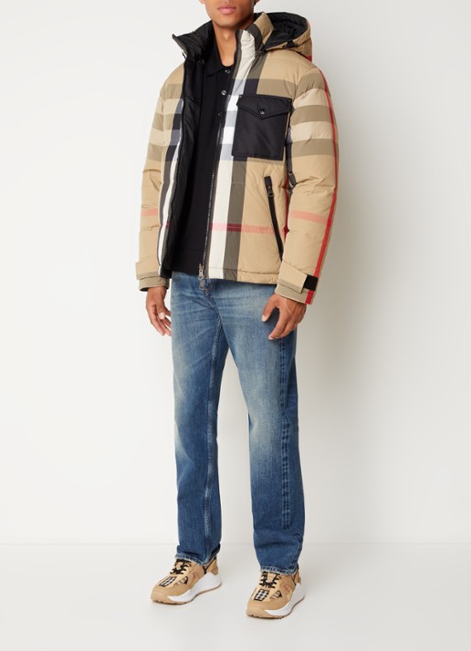 Burberry Ruthland reversible puffer jack met ruitdessin en donsvulling - voorkant 7 khaki