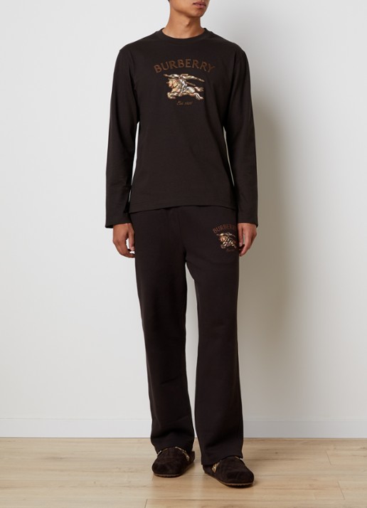 Burberry Ryan longsleeve met logoborduring - voorkant 2 chocoladebruin