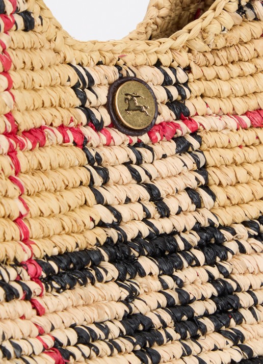 Burberry Schoudertas van raffia met ruitdessin - detail 3 beige