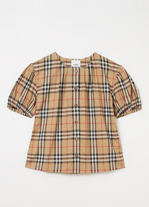 Burberry Sheryl blouse met ruitdessin - voorkant 2 beige