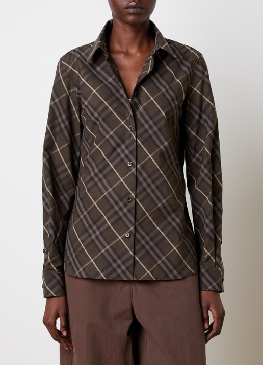 Burberry Simone blouse met ruitdessin - detail donkerbruin