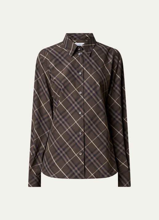 Burberry Simone blouse met ruitdessin - voorkant 3 donkerbruin