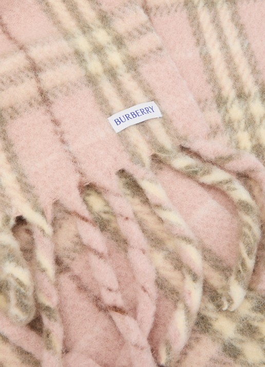 Burberry Sjaal in alpaca wolblend met ruitdessin 200 x 20 cm - detail 2 lichtroze