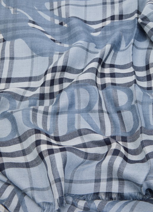 Burberry Sjaal in zijdeblend met ruitdessin 200 x 70 cm - detail staalblauw
