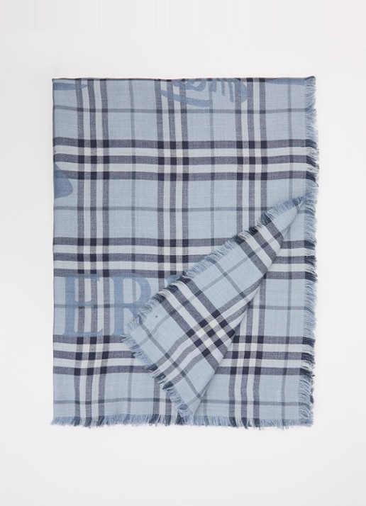 Burberry Sjaal in zijdeblend met ruitdessin 200 x 70 cm - voorkant 2 staalblauw