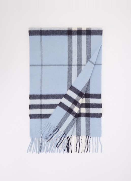 Burberry Sjaal van kasjmier met ruitdessin 170 x 30 cm  - voorkant 2 staalblauw