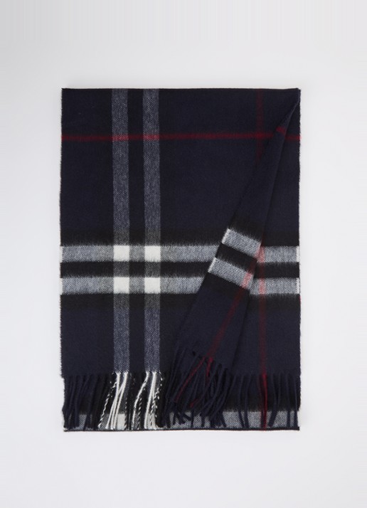 Burberry Sjaal van kasjmier met ruitdessin 170 x 30 cm  - voorkant donkerblauw
