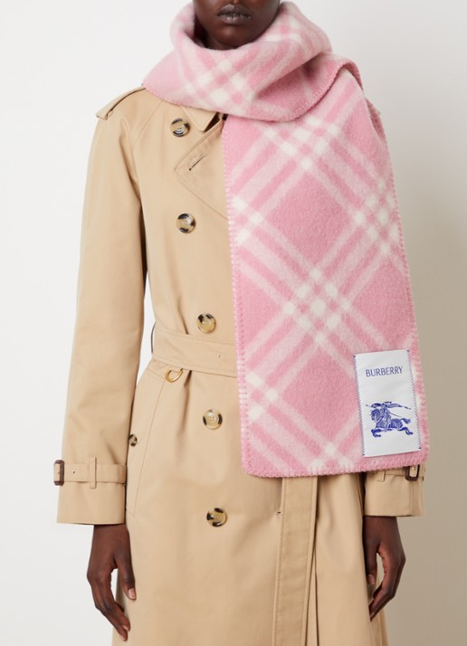Burberry Sjaal van wol met ruitdessin 180 x 30 cm - voorkant 3 roze