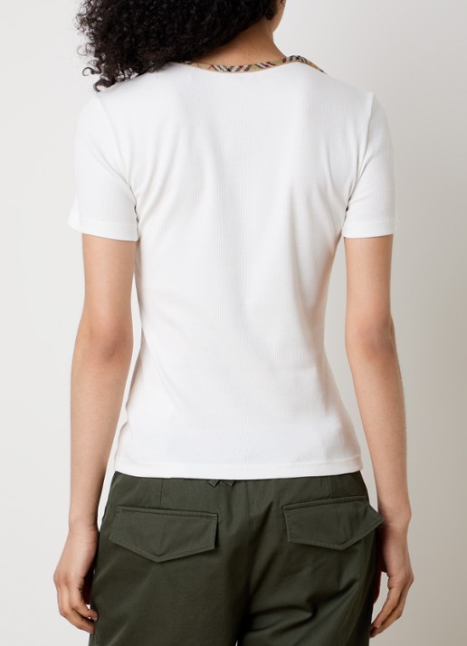 Burberry Stephanie T-shirt met ruitdessin - achterkant 5 gebroken wit