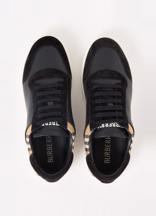 Burberry Stevie sneaker van kalfsleer met kalfssuède details  - detail 4 zwart