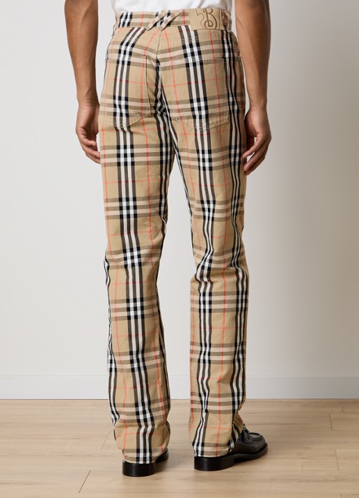 Burberry Straight leg jeans met ruitdessin - achterkant camel