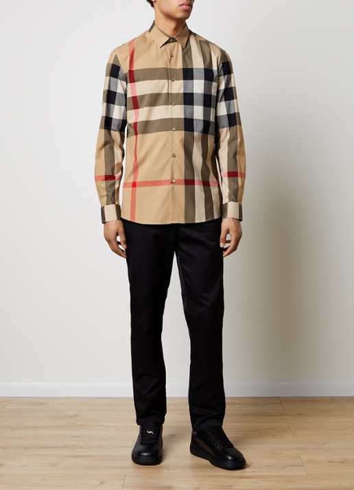 Burberry Summerton slim fit overhemd met ruitdessin  - voorkant 2 beige