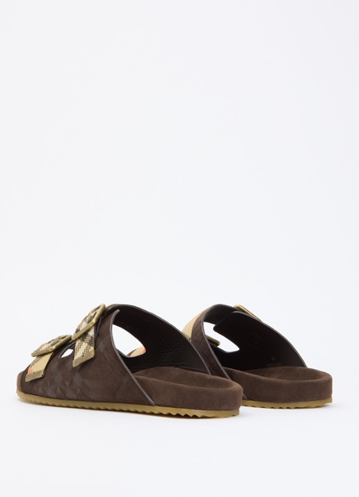 Burberry Urchin slipper van kalfssuède met ruitdessin - achterkant 5 donkerbruin