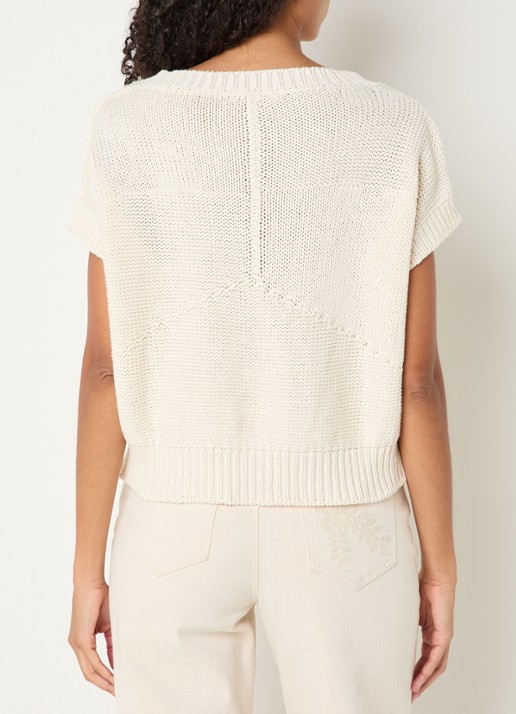 by-bar Anna grofgebreide spencer met V-hals - achterkant 4 creme