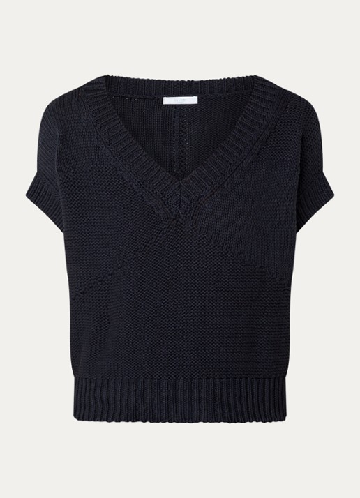 by-bar Anna grofgebreide spencer met V-hals - voorkant 2 donkerblauw