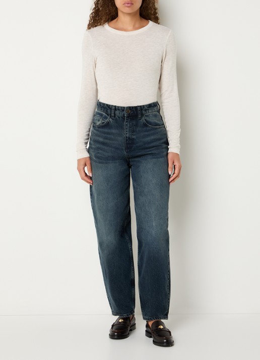 by-bar Baloe high waist wide fit jeans met donkere wassing - voorkant 3 indigo