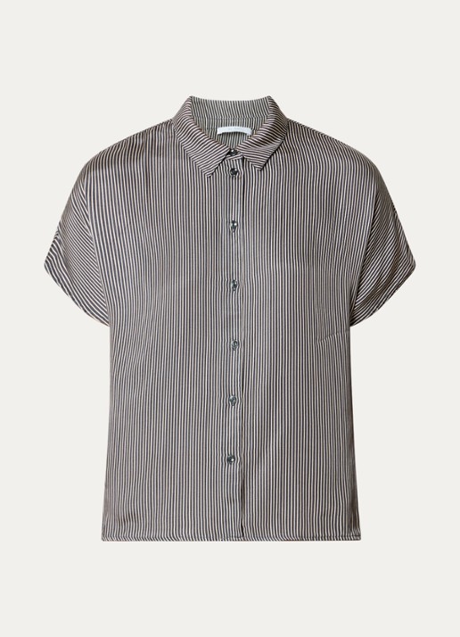 by-bar Barley blouse met streepprint - voorkant antraciet
