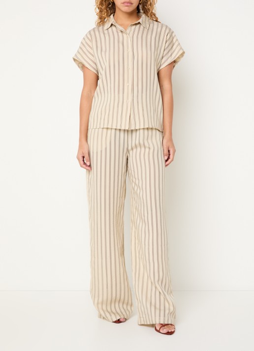 by-bar Barley blouse met streepprint - voorkant 2 vanillegeel
