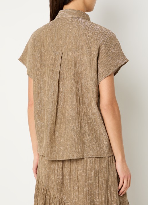 by-bar Barley semi-transparante blouse met ribstructuur en lurex - achterkant 4 goud