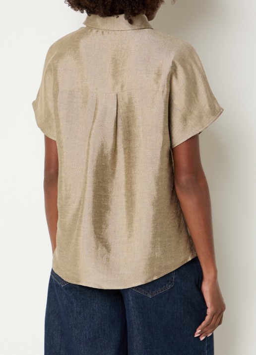 by-bar Barly blouse in linnenblend - achterkant khaki