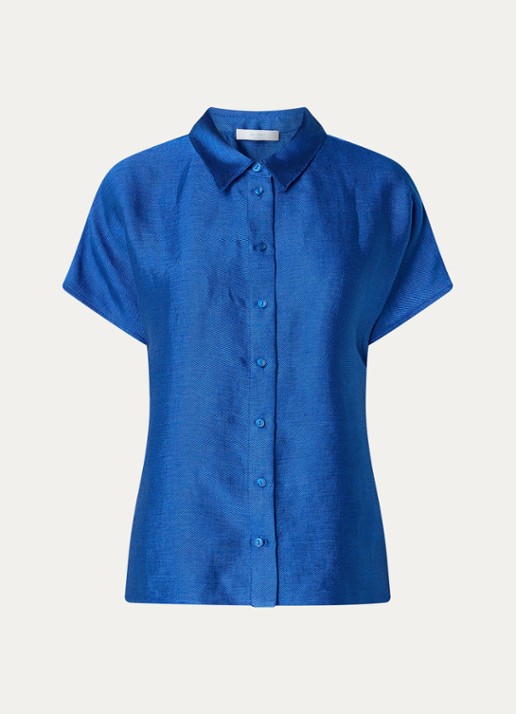 by-bar Barly blouse in linnenblend - voorkant kobaltblauw