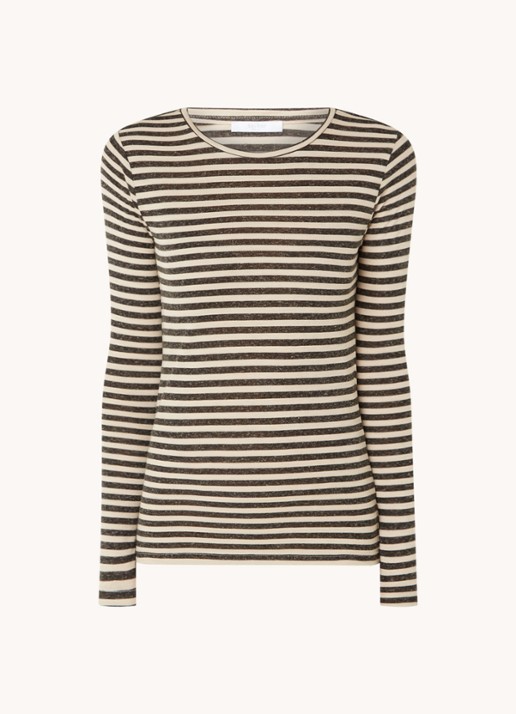 by-bar Basic Ls longsleeve T-shirt met streepprint - voorkant zwart