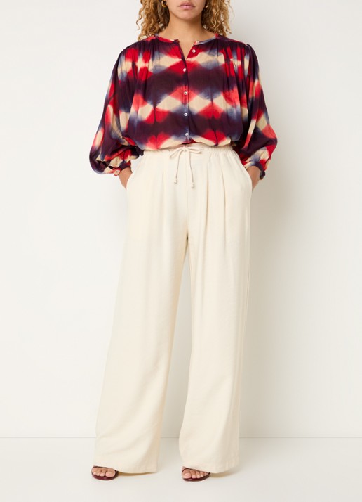 by-bar Becky blouse met print en ballonmouw - voorkant 4 aubergine