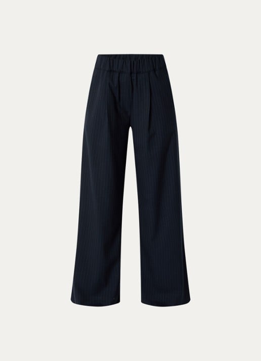 by-bar Benji high waist loose fit palazzo broek met steekzakken - voorkant 3 donkerblauw