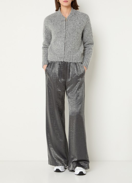 by-bar Benji high waist loose fit pantalon met metallic finish - voorkant 3 antraciet