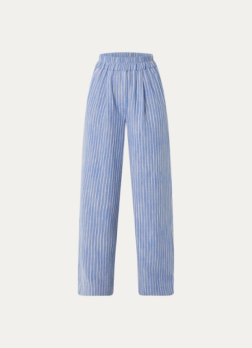 by-bar Benji high waist loose fit pantalon met streepprint - voorkant 3 blauw