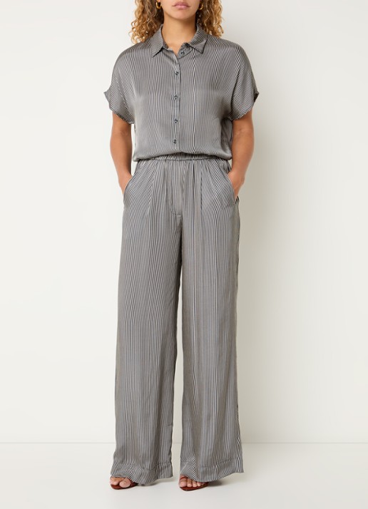 by-bar Benji high waist loose fit pantalon met streepprint - voorkant 3 antraciet