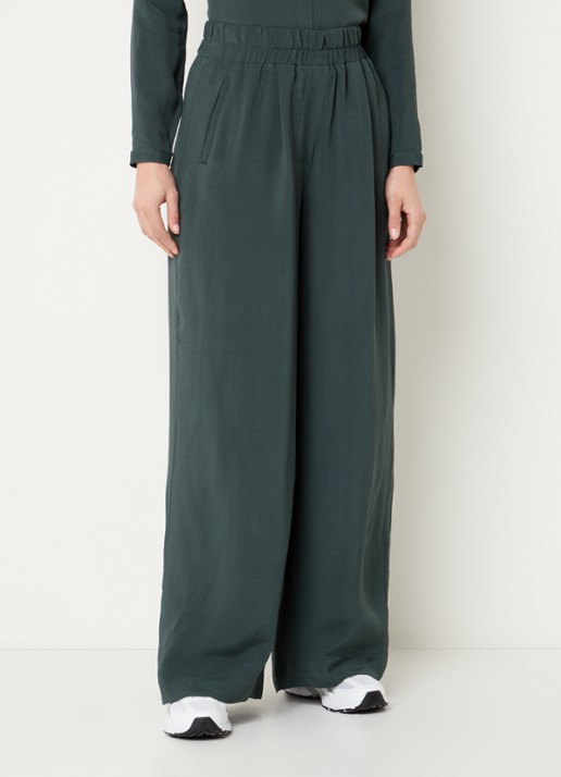 by-bar Benji high waist loose fit pantalon van satijn met steekzakken