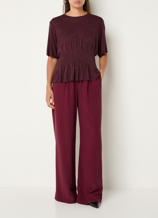 by-bar Benji high waist wide fit palazzo broek met steekzakken - voorkant 4 bordeauxrood