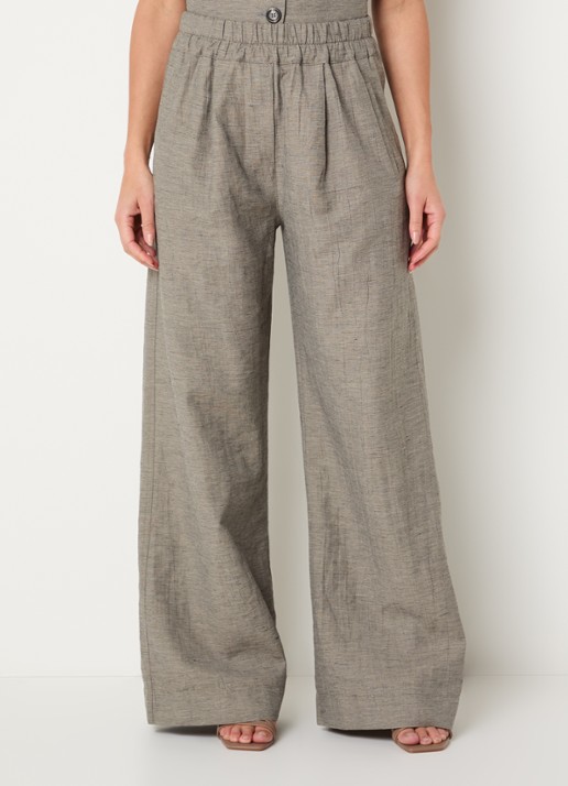 by-bar Benji high waist wide fit pantalon in linnenblend met steekzakken