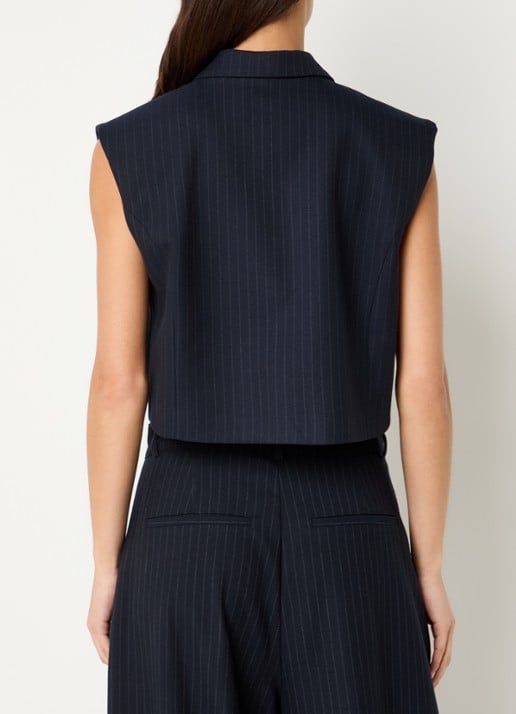 by-bar Bobi cropped gilet met krijtstreep - achterkant blauw
