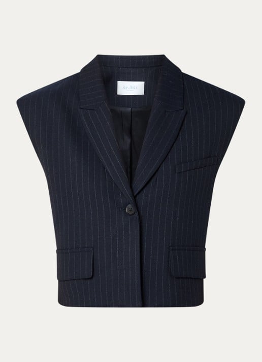 by-bar Bobi cropped gilet met krijtstreep - voorkant 2 blauw